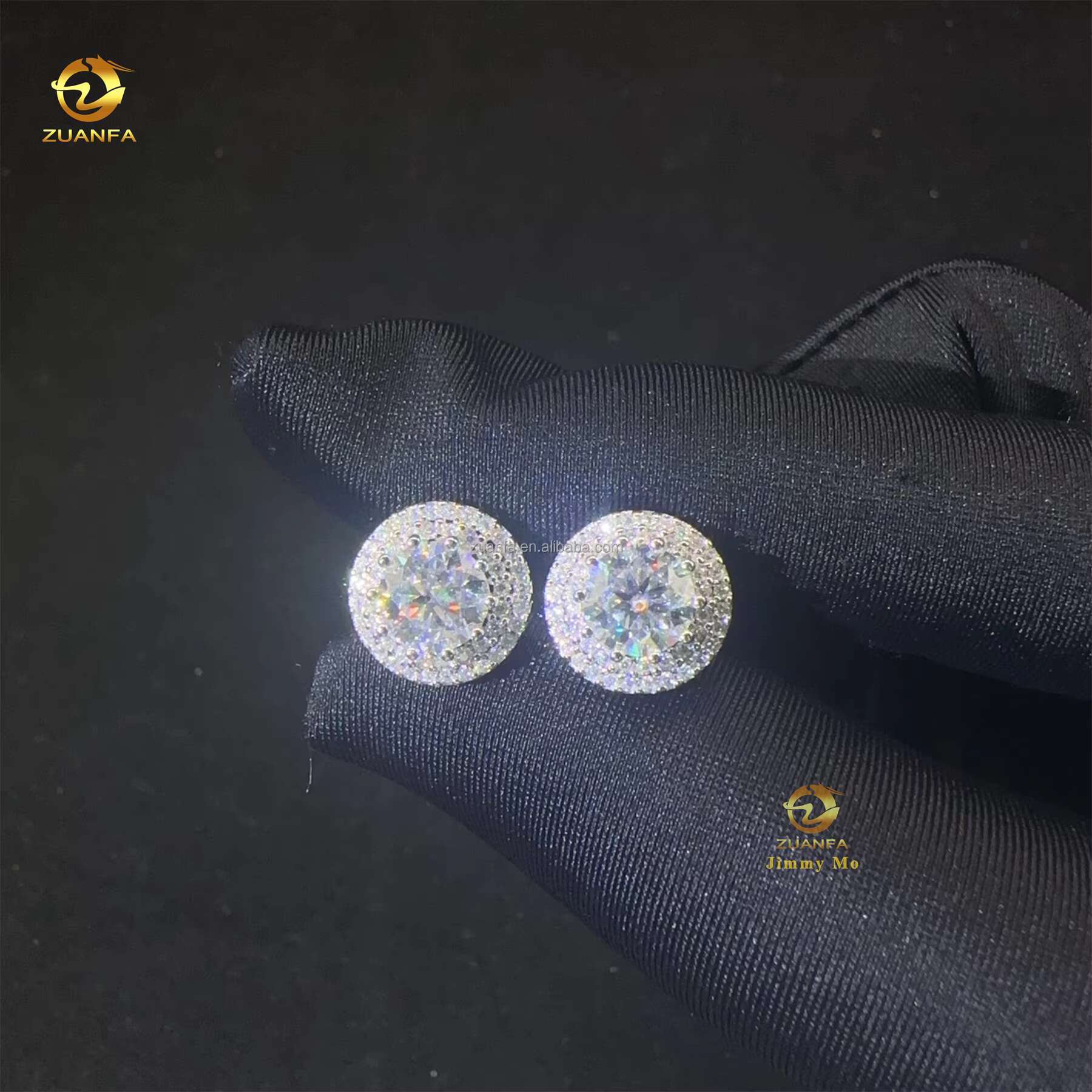 Stylish Fashion Style Drop Shining Hip Hop Circle Crescent Shape Iced Out Moissanite Diamond VVS1 Stud Earrings Man Gift