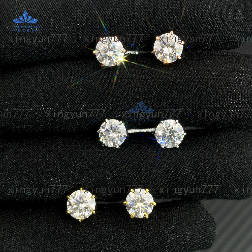 Wholesale 925 Silver Plated 18K Gold Moissanite Earrings 6.5mm D VVS1 Diamond Stud Earrings Hip Hop Fine Jewelry