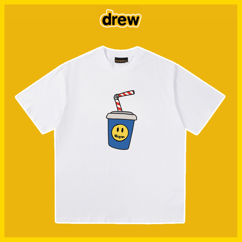Drew House Drew smiling face letter print men and women couple loose pure cotton short-sleeve T-shirts white