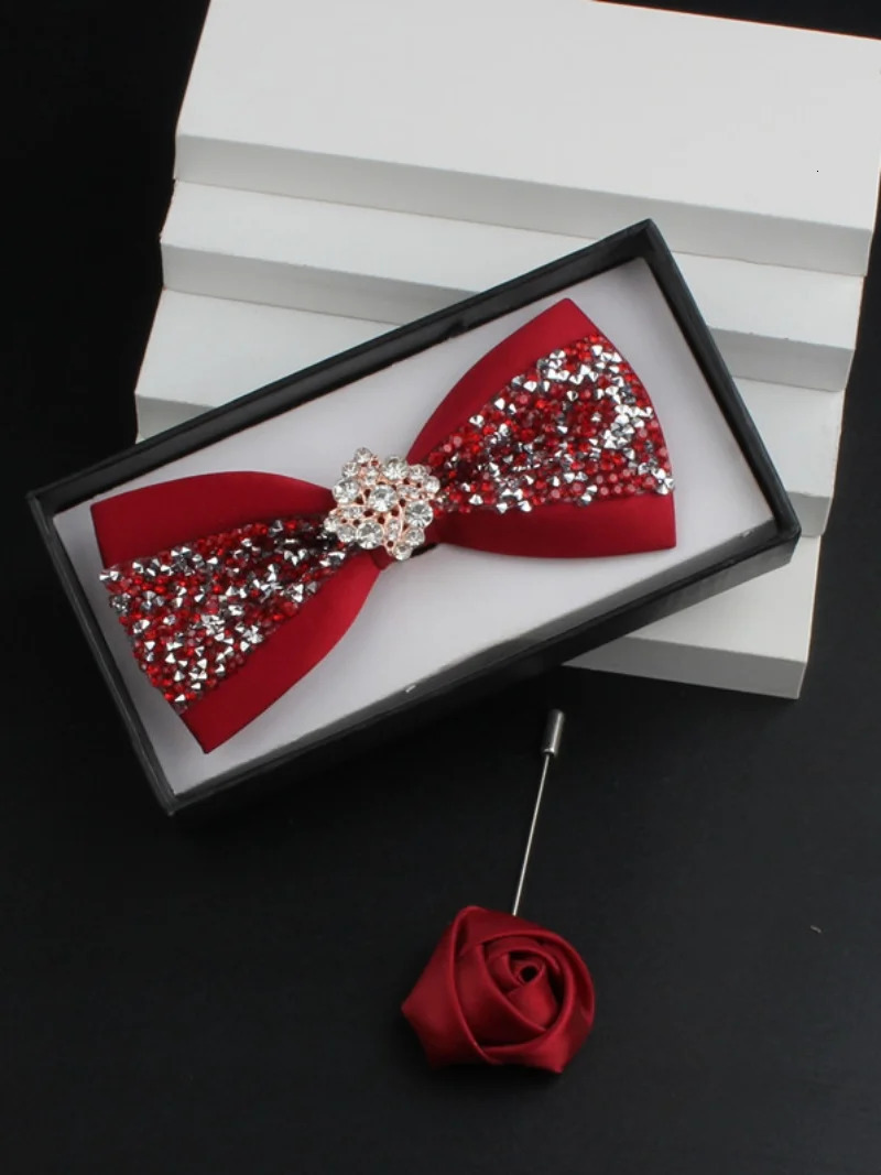 Burgundy black diamond set wedding bow sparkling formal dress host performance bow and tight corset gift box set 250407