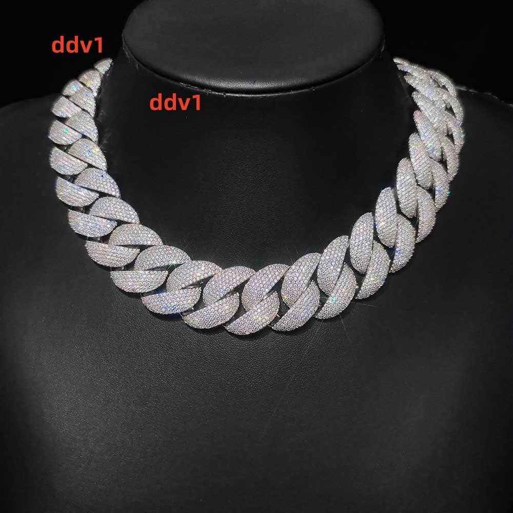 NUOYA 24mm VVS Moissanite Cuban Link Chain Necklace Fine Jewelry 925 Sterling Silver Fully Ice Out Cuban Link Chain for Women