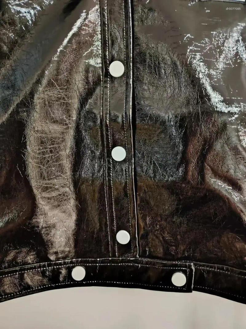 women designer clothes French Classic PU Texture Shiny Leather Coat Black motorcycle short jacket Retro winter jacket women Outerwear parke