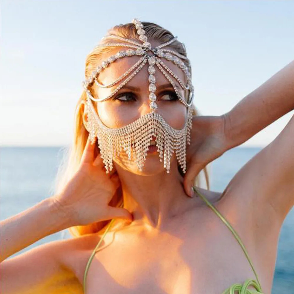 Tassel Veil Masks Women Headwear Rhinestone Chains Face Mask Masquerade Dance Party Costume Sexy Face Accessories Jewelry 250409