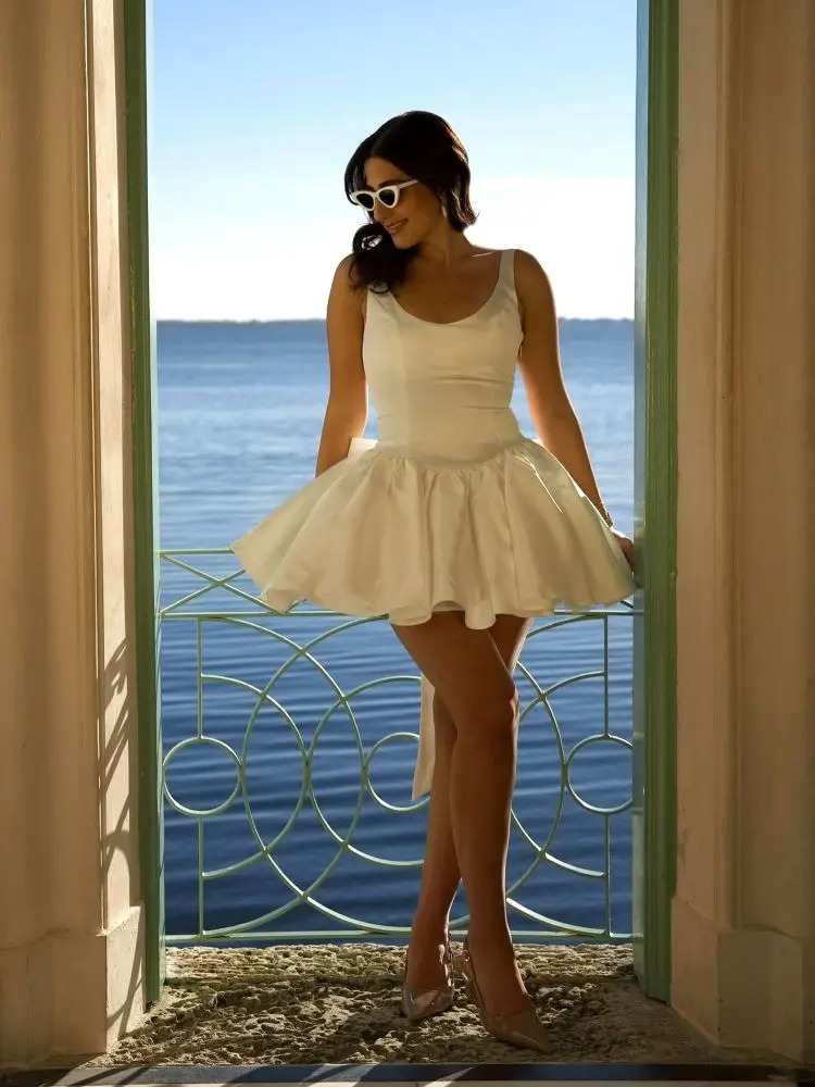Women Fashion 3d Bow Backless A-line Summer Dress Elegant Backless White Mini Fluffy Dresses Ladies Party Club Robes 250408