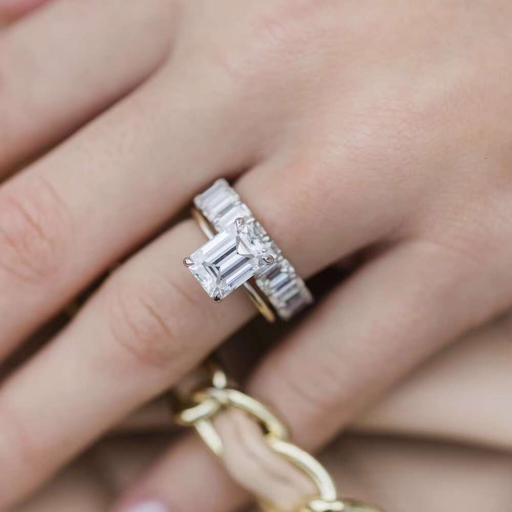 Emerald Diamond Cut Moissanite Engagement Ring 3.5carats 14k Gold Solitaire Style 10x7mm Emerald Wedding Jewelry