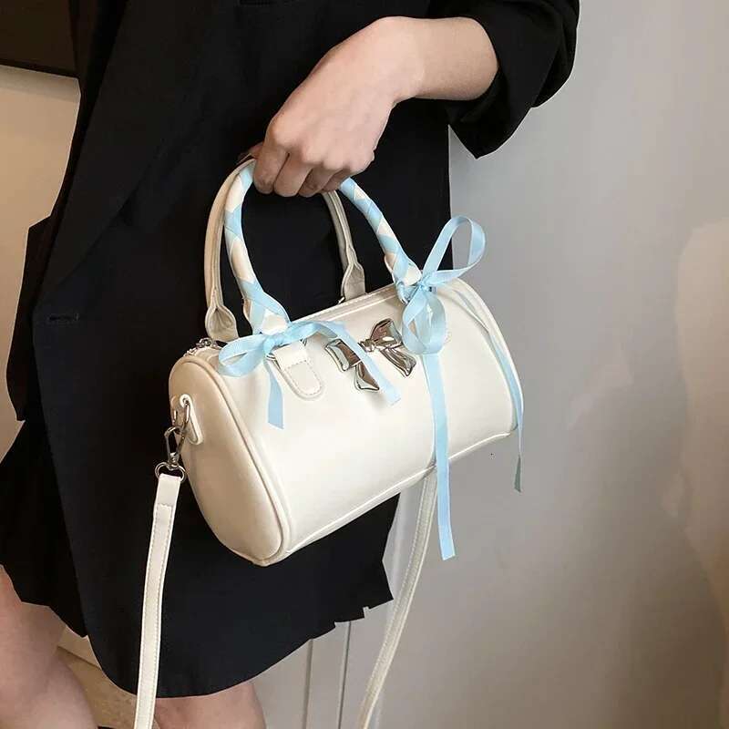 Small Ribbon Design Cute PU Leather Shoulder Handbags Designer Women 2024 Fashion Bow Y2k Crossbody Bag