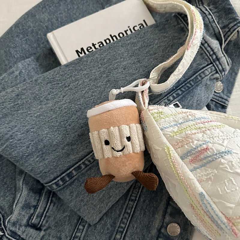 11cm * 7cm/4.3in * 2.8in cartoon coffee cup plush keychain cute bag pendant Kaii fluffy filled doll keychain Birtay gift trendXJ250409