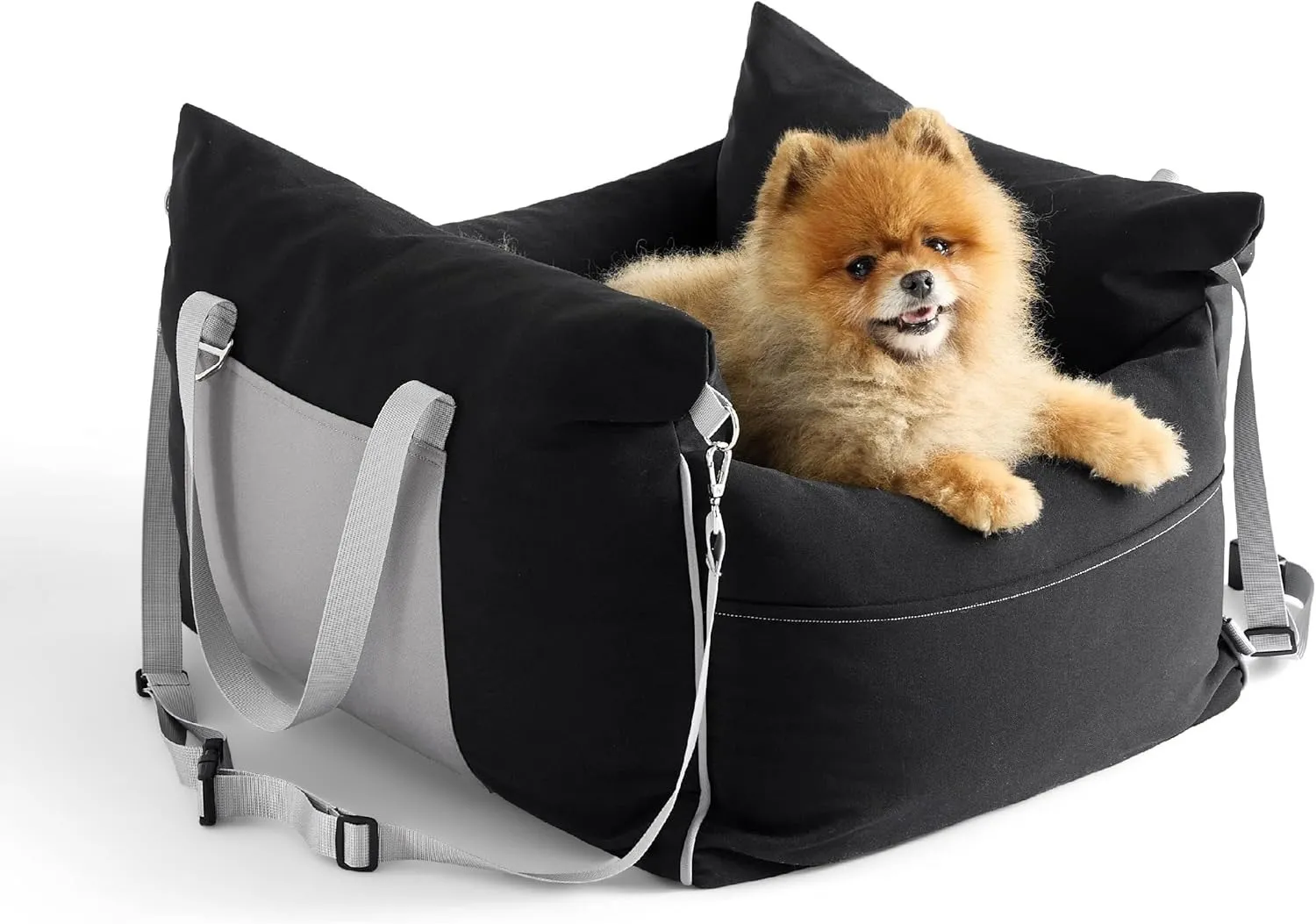 Small Waterproof Dog Booster Seat for Car with Storage Pockets, Clip-On Safety Leash and Thickened Memory Foam Filling, Pet Travel Carrier Bed