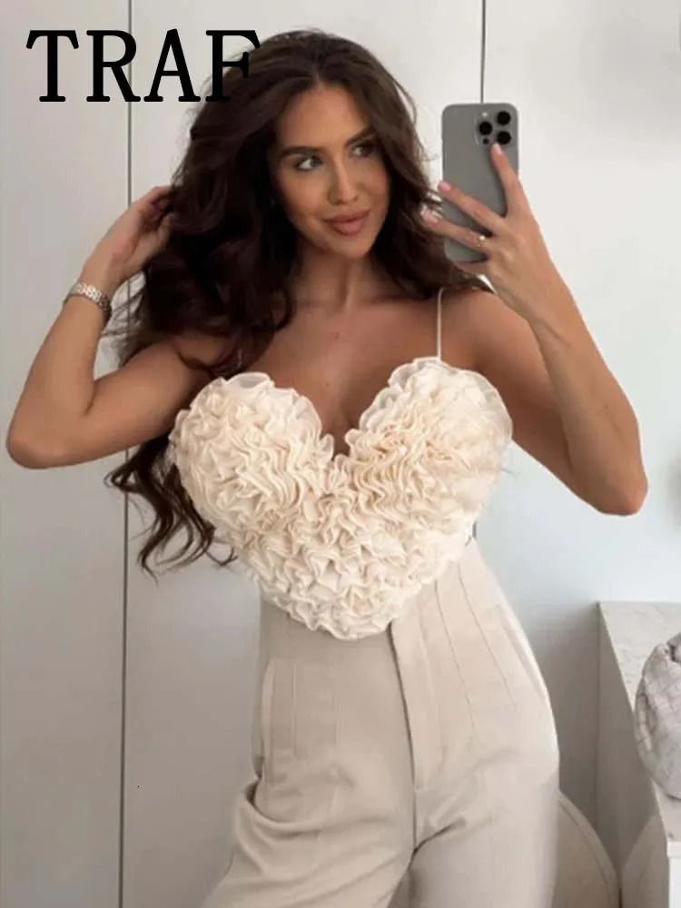 Fashion Heart Sling Cropped Tops For Women Summer Sleeveless Tank Top Female Sexy Street Ladies Suspender Top 250408