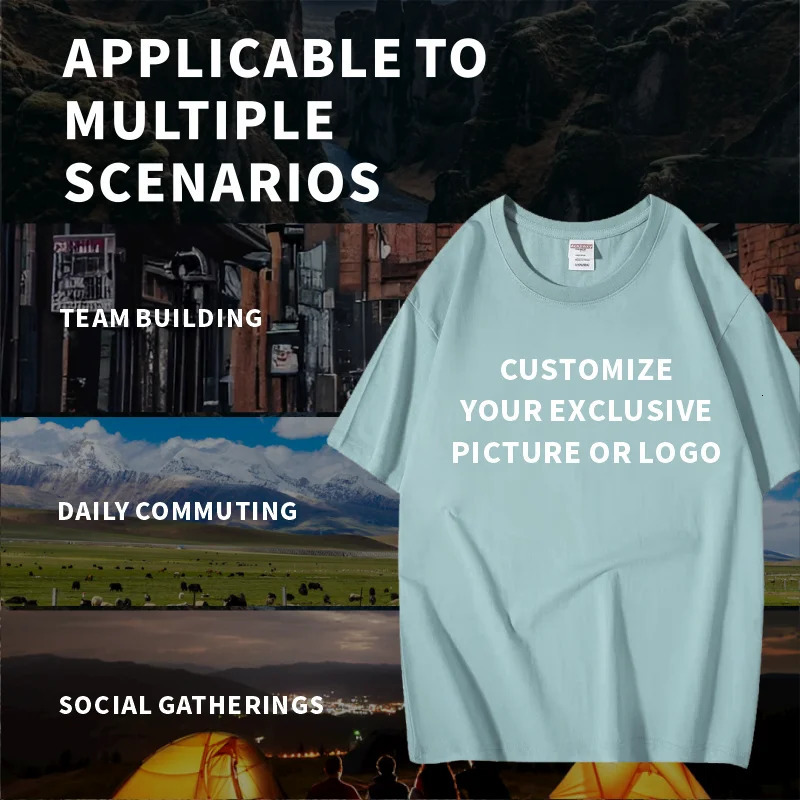 Customized T-shirt free printing of pictures loose short sleeved top enterprise team mens and womens cultural shirt 100% pure cotton 250402