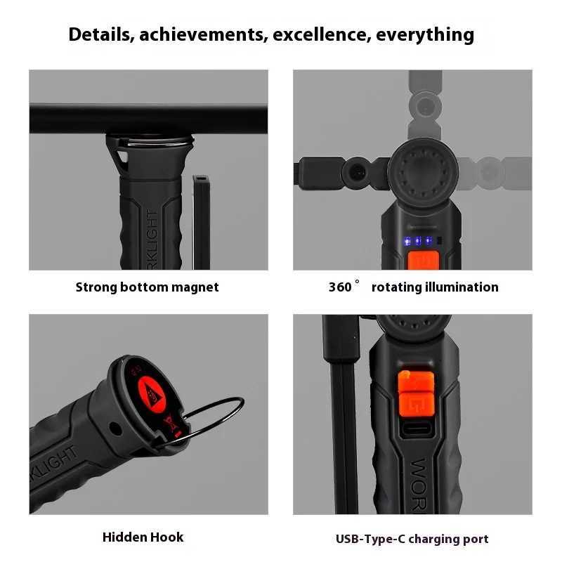 450LM COB LED work light flash USB-C 800mA work light magnetic 360 garage maintenance inspection light 4Mode pocket floodlight Y250409