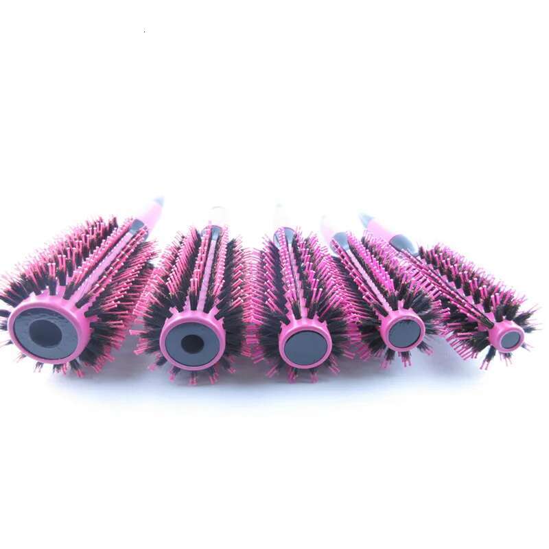 Professional 6Pcs/Set Pink Wooden Round Comb Boar Bristle Mix Nylon Hair Brush Hairdressing Styg Tool