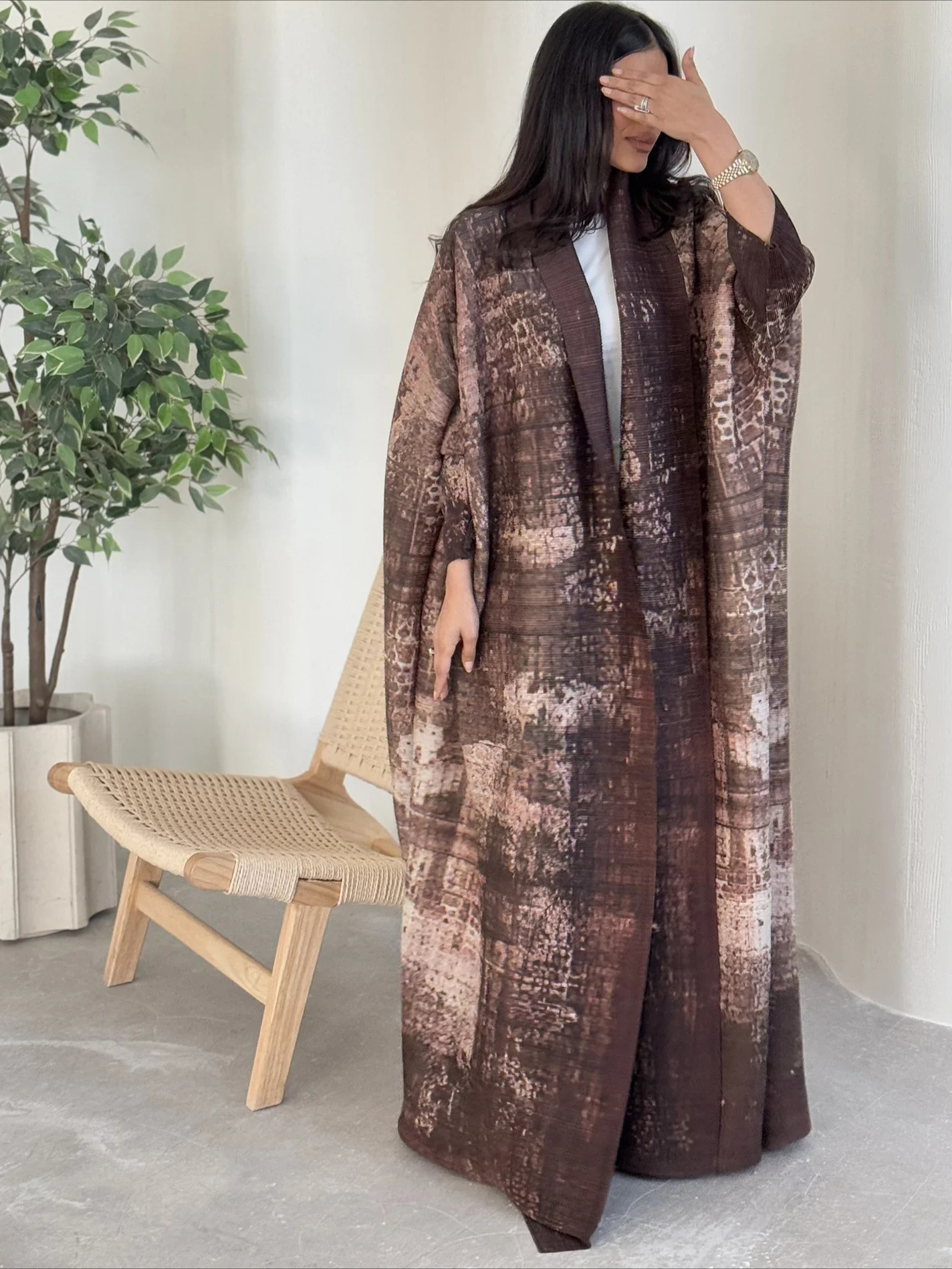 Muslim dress open Abaya womens pleated elastic long skirt cardigan printed on Kaftan Islam Vestitos Jalabiya in Dubai Morocco 250409