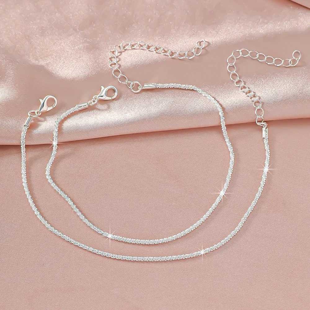 LATS Shiny Sparkling Simple Anklet for Women Gold Silver Color Elegant Jewelry Female Beach Ankle Bracelet on Foot Party Gift Z250408