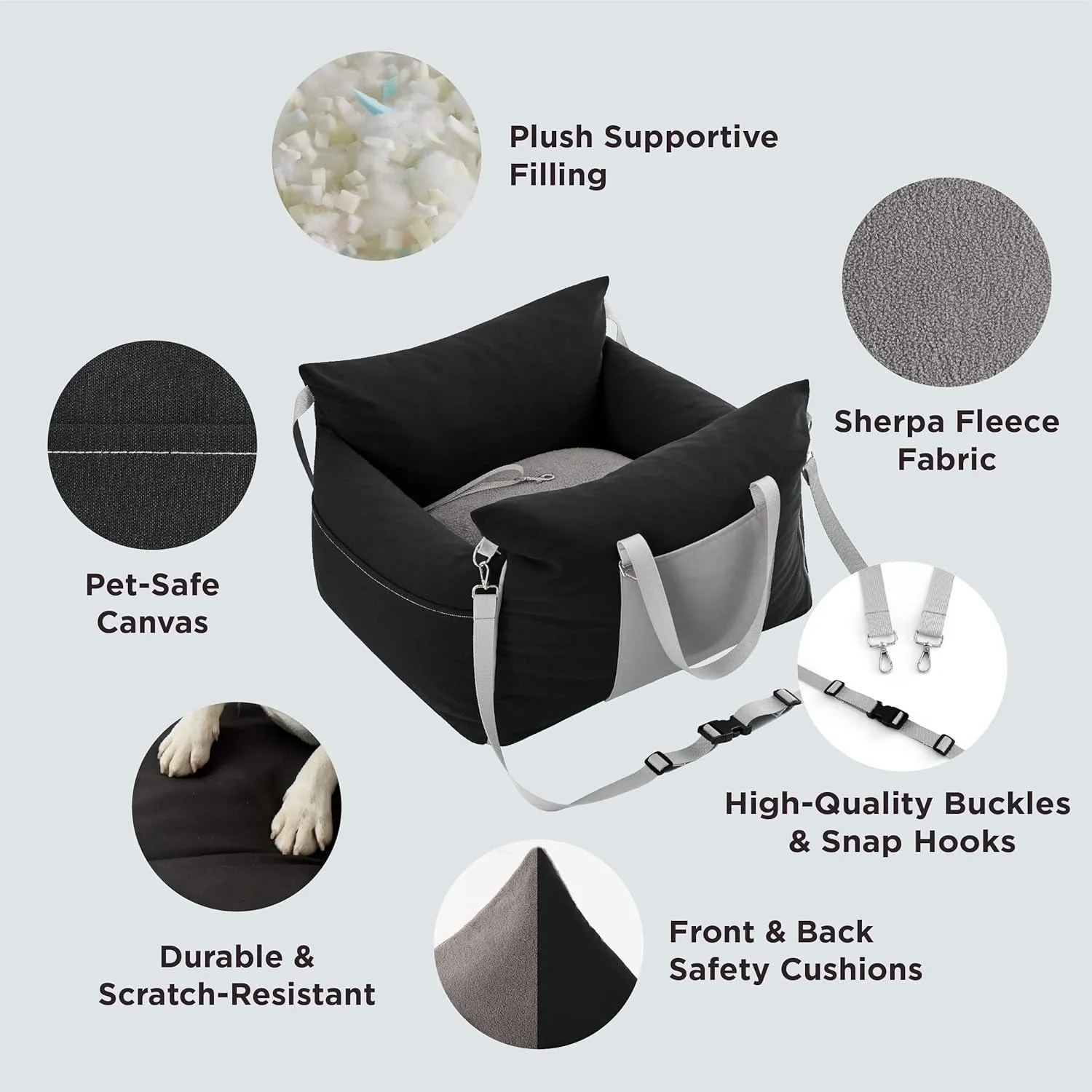 Small Dog Car Seat Waterproof Dog Booster Seat for Car with Storage Pockets, Clip-On Safety Leash and Thickened Memory Foam Filling, Pet Travel Carrie