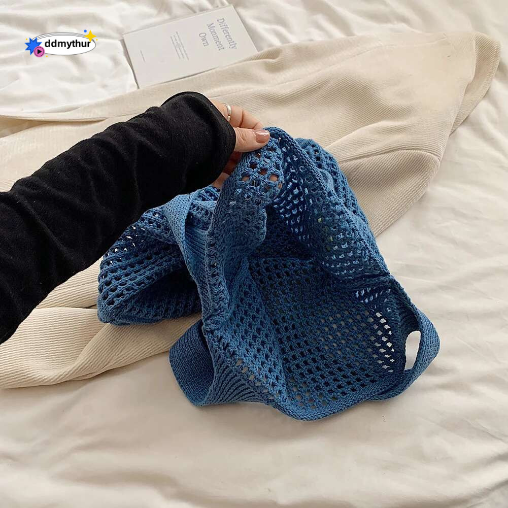 Women Knitted Tote Crochet Shoulder with wer Decor Hollow Out Handbag Casual Beach Outdoor Travel Bag ddmythur
