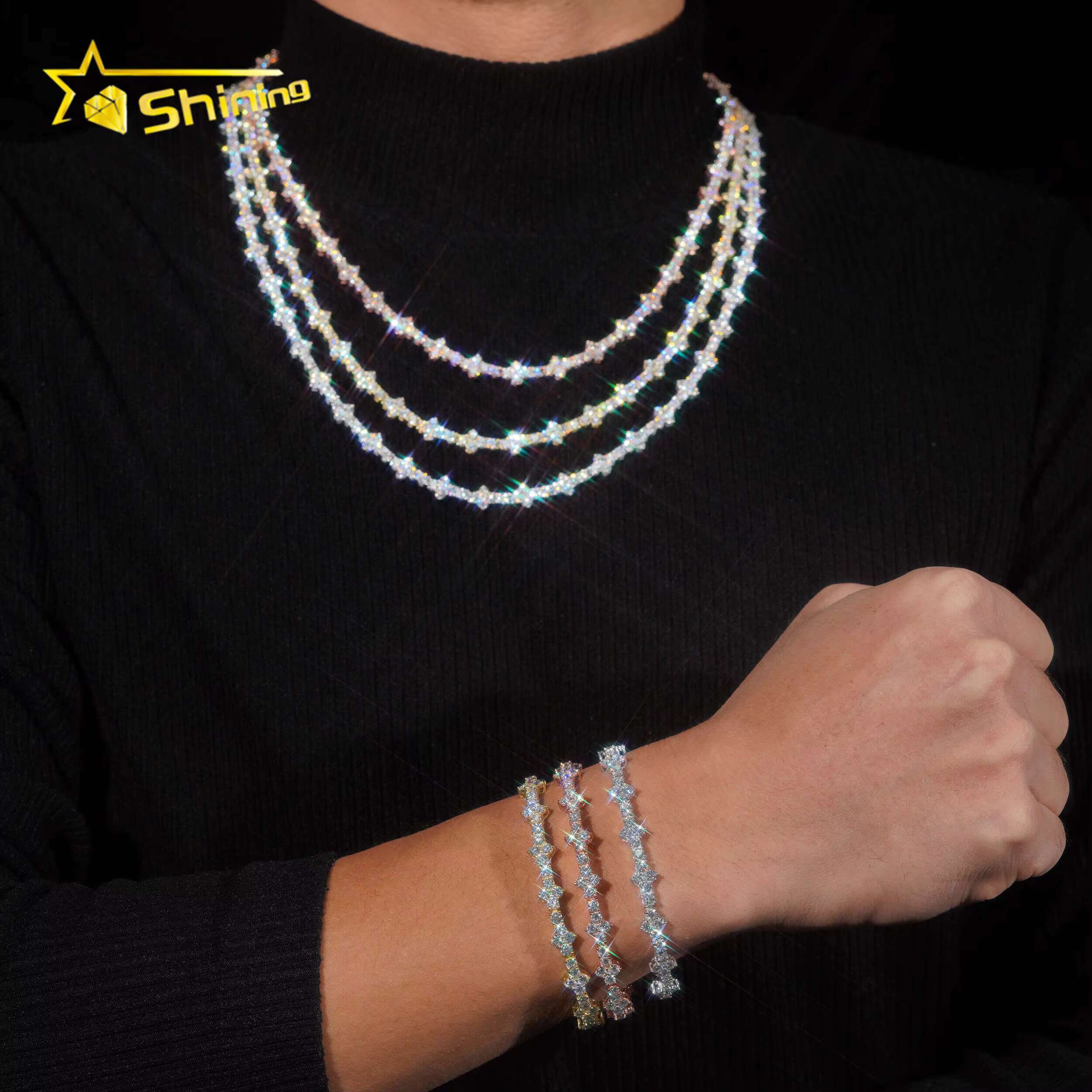 925 Sterling Silver Fast Delivery Cross Tennis Necklace Bracelet Pass Diamond Tester GRA Certified VVS Moissanite Tennis Chain