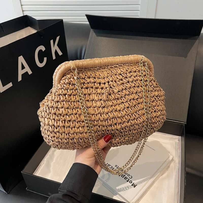 Summer Designer Hollow Out Shoulder Straw Weaving Clutch Purse Women Dumpg Crossbody Beach Bag Fashion Cloud Pouch