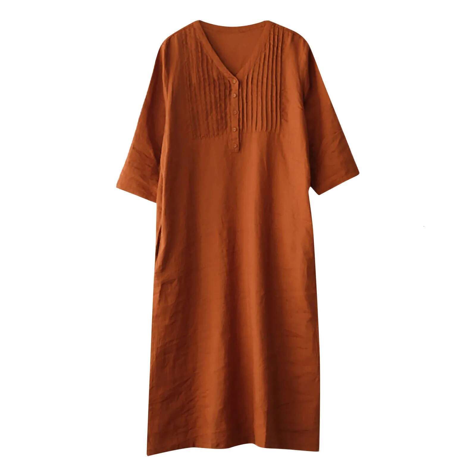 Dongdumaoyi Summer Dress Elegant Women O Neck Half Sleeve Midi Sundress Fashion Butttons Up Pleated Party Work Vestidos Kaftan