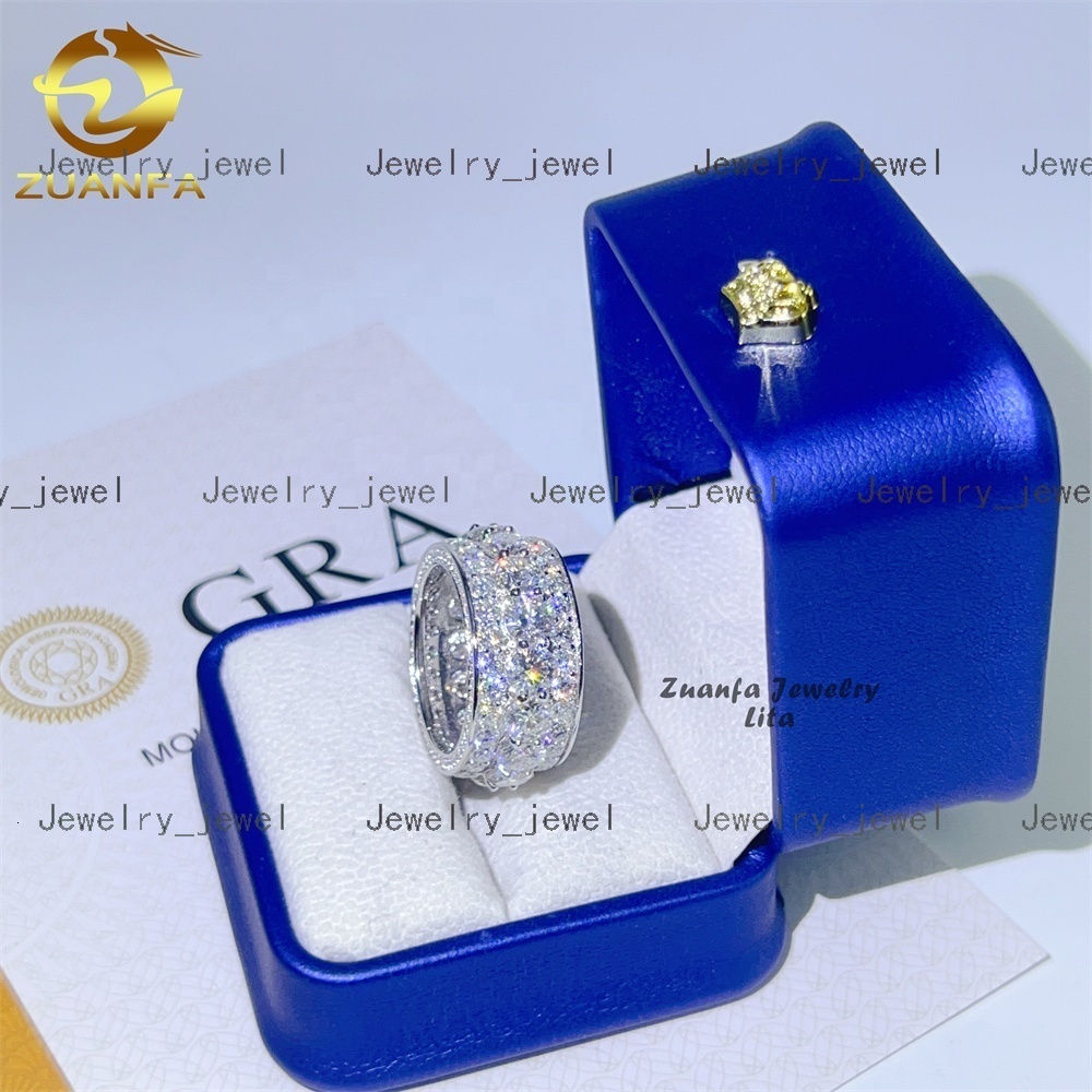 Pass Diamond Tester Mens Ring 925 Silver White Gold Moissanite Eternity Iced Out Hip Hop Rings