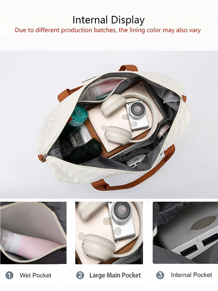 Nylon travel luggage bag with shoe accessories large capacity Argyle pattern casual weekend storage for overnight gym use 250408