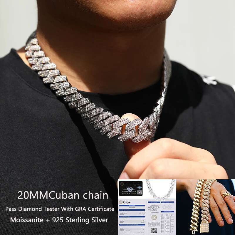 8-22mm Top Quality 925 Sterling Silver Moissanite Necklace for Hip Hop Jewelry Miami Bling Cuban Link Chain Rock Trendy