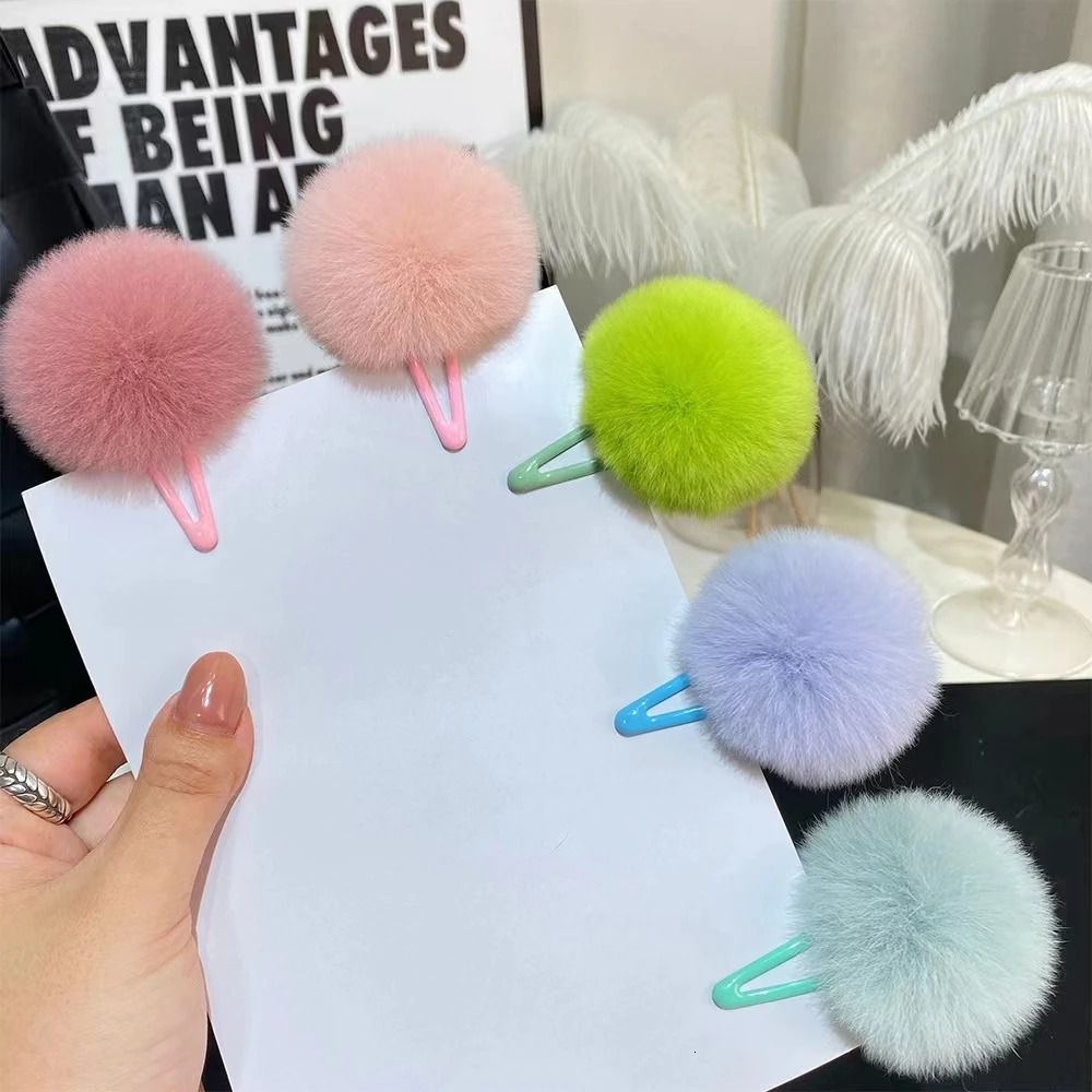 A real otter rabbit hair clip a pack of 5 colorful serve BB womens hair clip with cute head fluffy side hair clip 250409