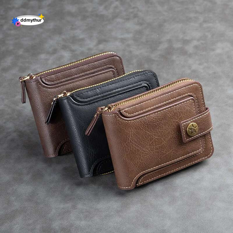 2025Men Hasp Zipper Clutch Solid Color High Quality Durable Convenient Wallets Vintage Men's Wallet PU Leather Short Purse ddmythur