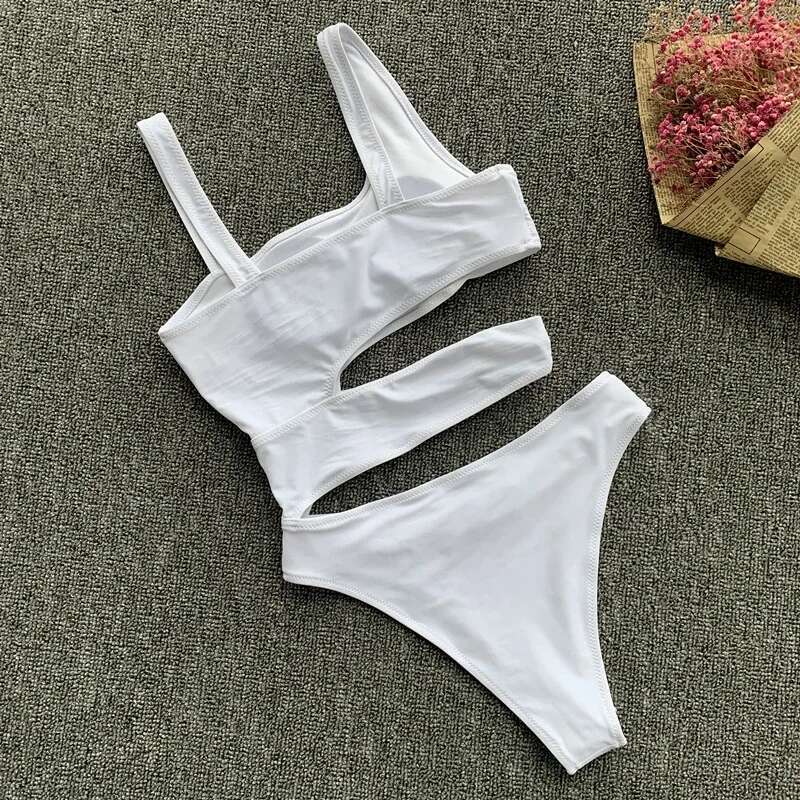 Sexy Set One Bikini One-Piece Swimsuit 2024 Off Shoulder White Patchwork Swimwear Bodysuit Bathing Suit Tankini