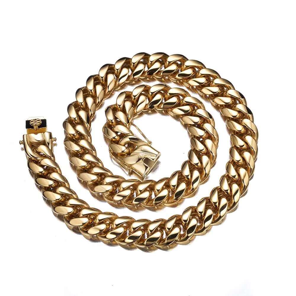 7 - 40 316L Stainless Steel Cuban Miami Chains Necklaces Heavy Gold Color Link for Men Hip Hop Rock Jewelry
