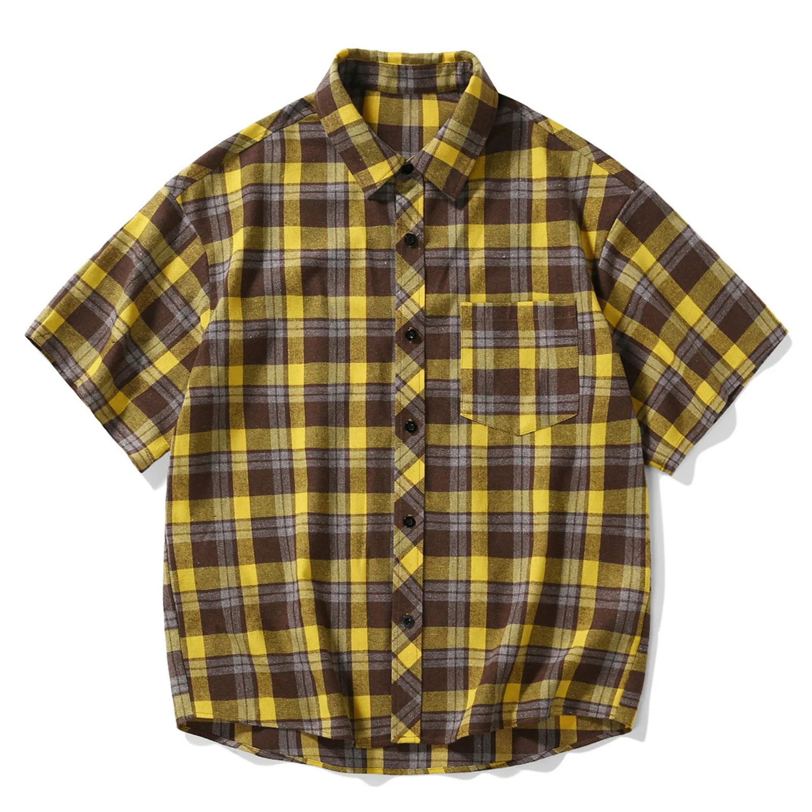 Mens shirt Clearance Sale mens retro plain short sleeved shirt plus size fashionable casual loose cardigan Camisas Para Hombres 250408