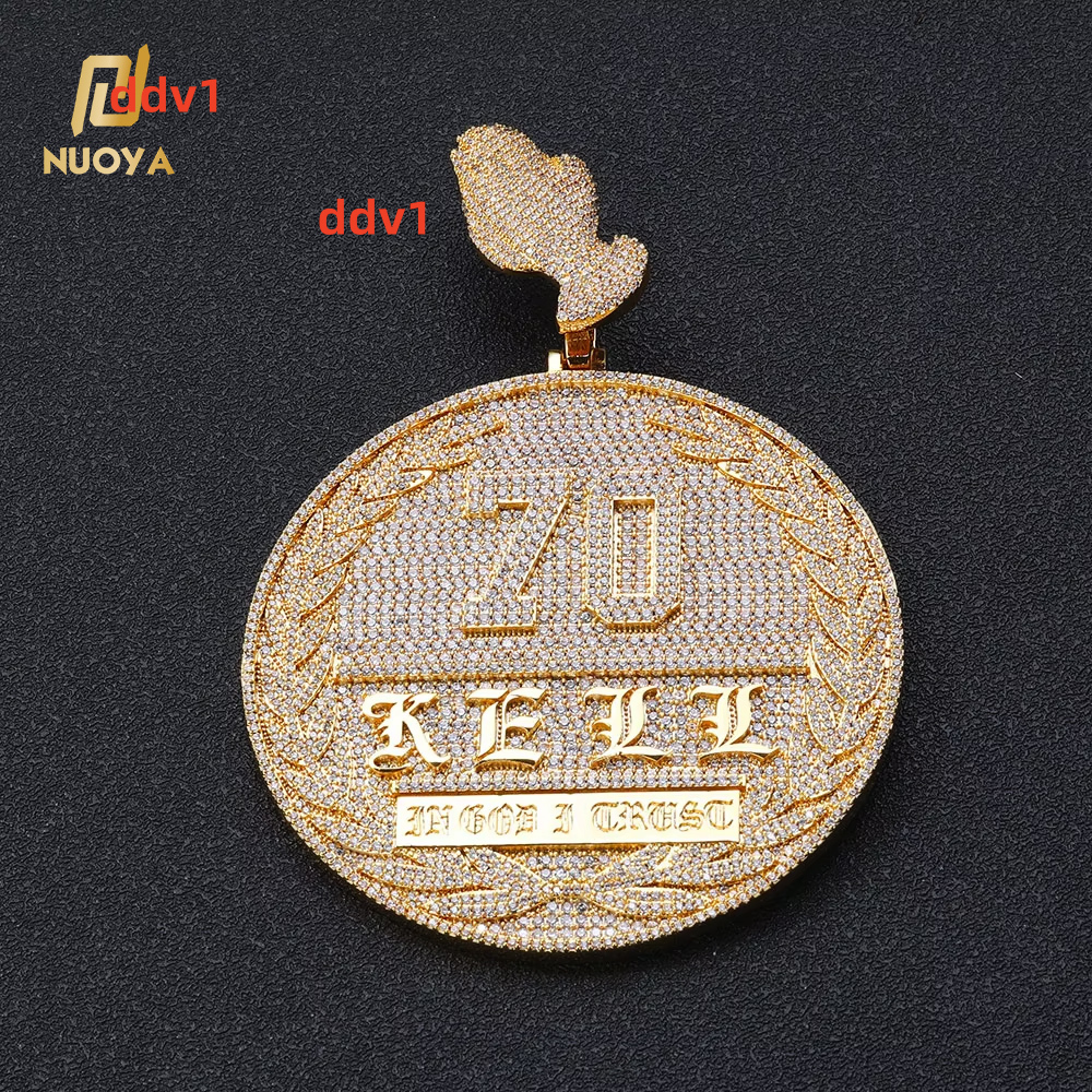 NUOYA Prayer Hand Pendant Round Shape Custom Pendant Fine Jewelry Silver Plated Customized Letters Iced Out Diamond Pendants Customizable