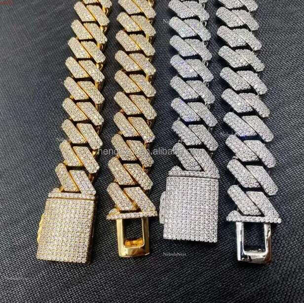 22mm wide vvs Ice out Moissanite Hip Hop pendant necklace Cuban k Chain rapper fashion jewelry