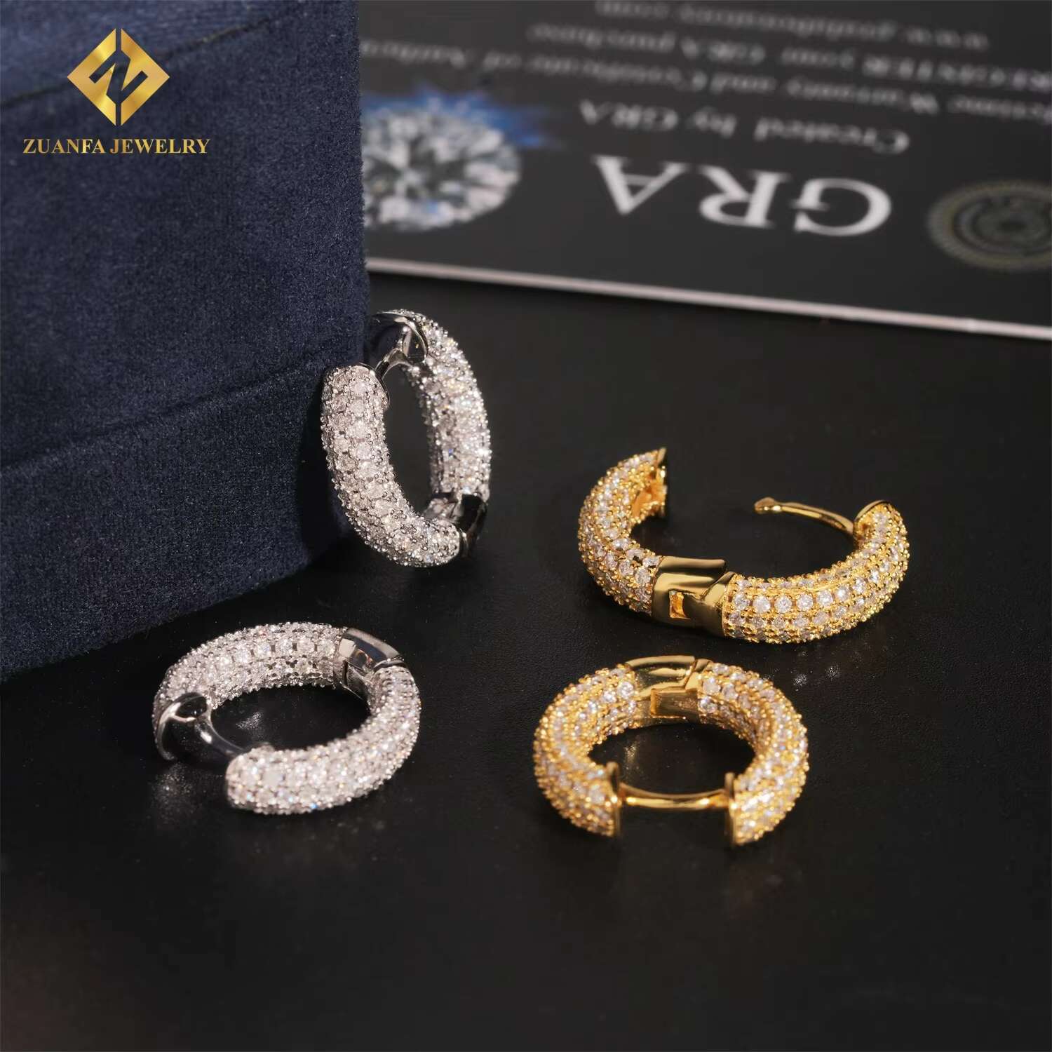 RTS Iced Out 3 Rows VVS Moissanite Diamond Earrings 925 Silver Jewelry Trendy Hip Hop Hoop Earrings Diamonds for Men Women