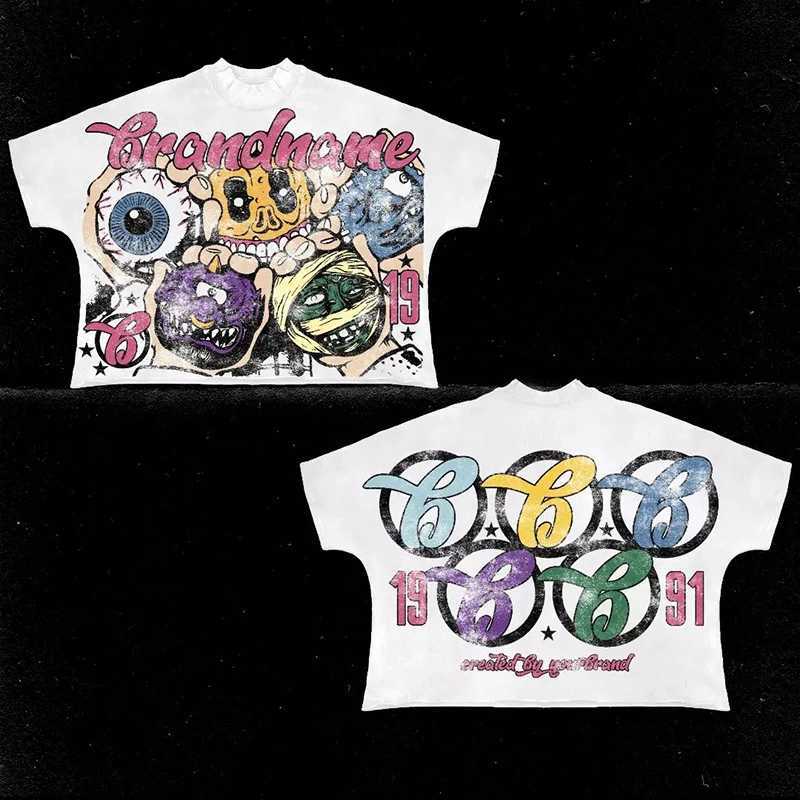 Harajuku casual summer short sleeved mens Y2K hip-hop graphic printed T-shirt oversized pure cotton T-shirt Gothic top streetwearXJ250409