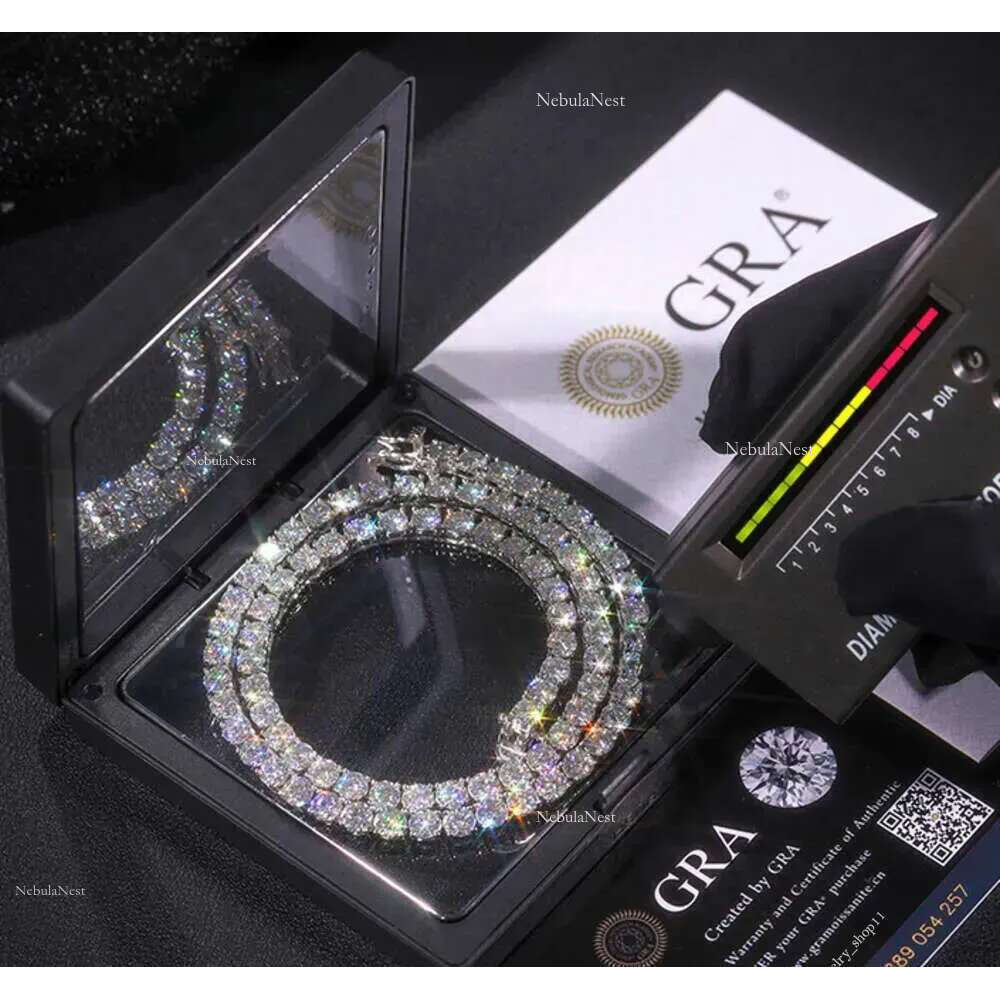 Unisex Hip Hop Tennis Bracelet Necklace with Moissanite Dia Cluster - Cubic Zirconia Iced Out Design