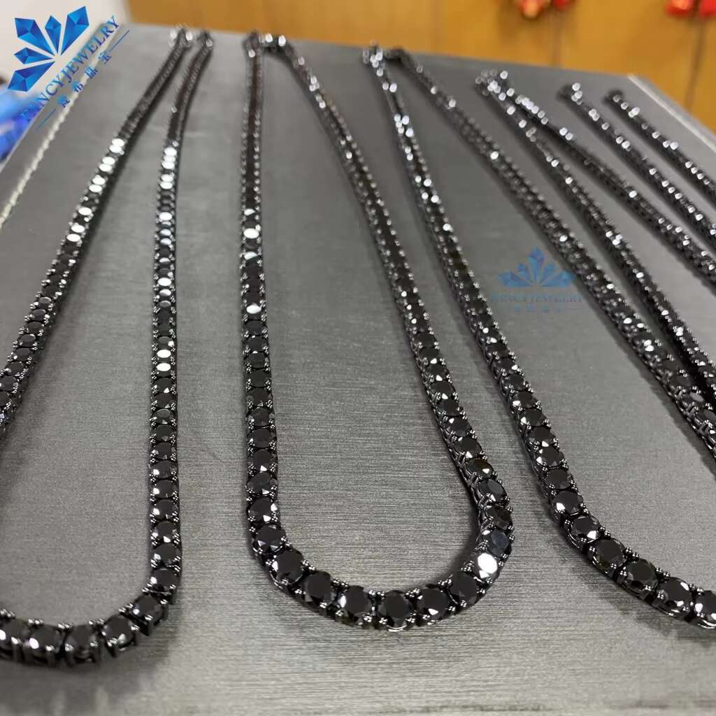 Black Rhodium Plated 3mm 4mm 5mm 925 Sterling Silver Moissanite Tennis Chain Iced Out Black Moissanite Diamond Tennis Necklace