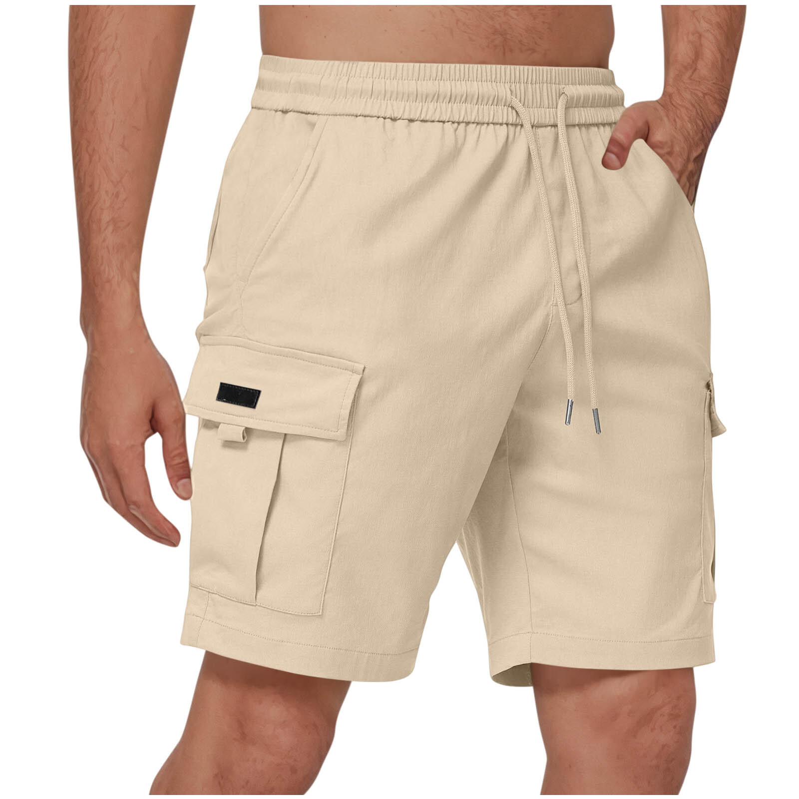 2025 New Designer Men Shorts 2025 Men's Solid Color Drawstring Elastic Waist Multi Pocket Straight Leg Five Quarter Shorts Work Casual Pants
