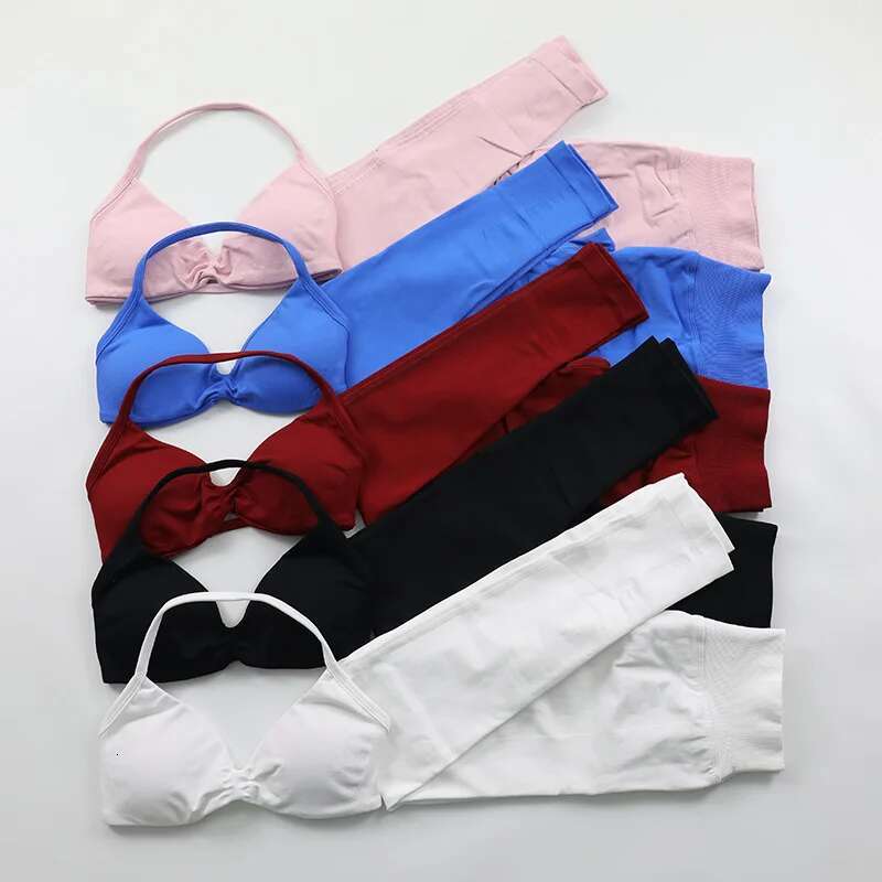 Impact Seamless Yoga Set Women 2 Pcs Scrunch Leggings Rouched Halter Sports Bra Workout Clothes Woman Gym Suit