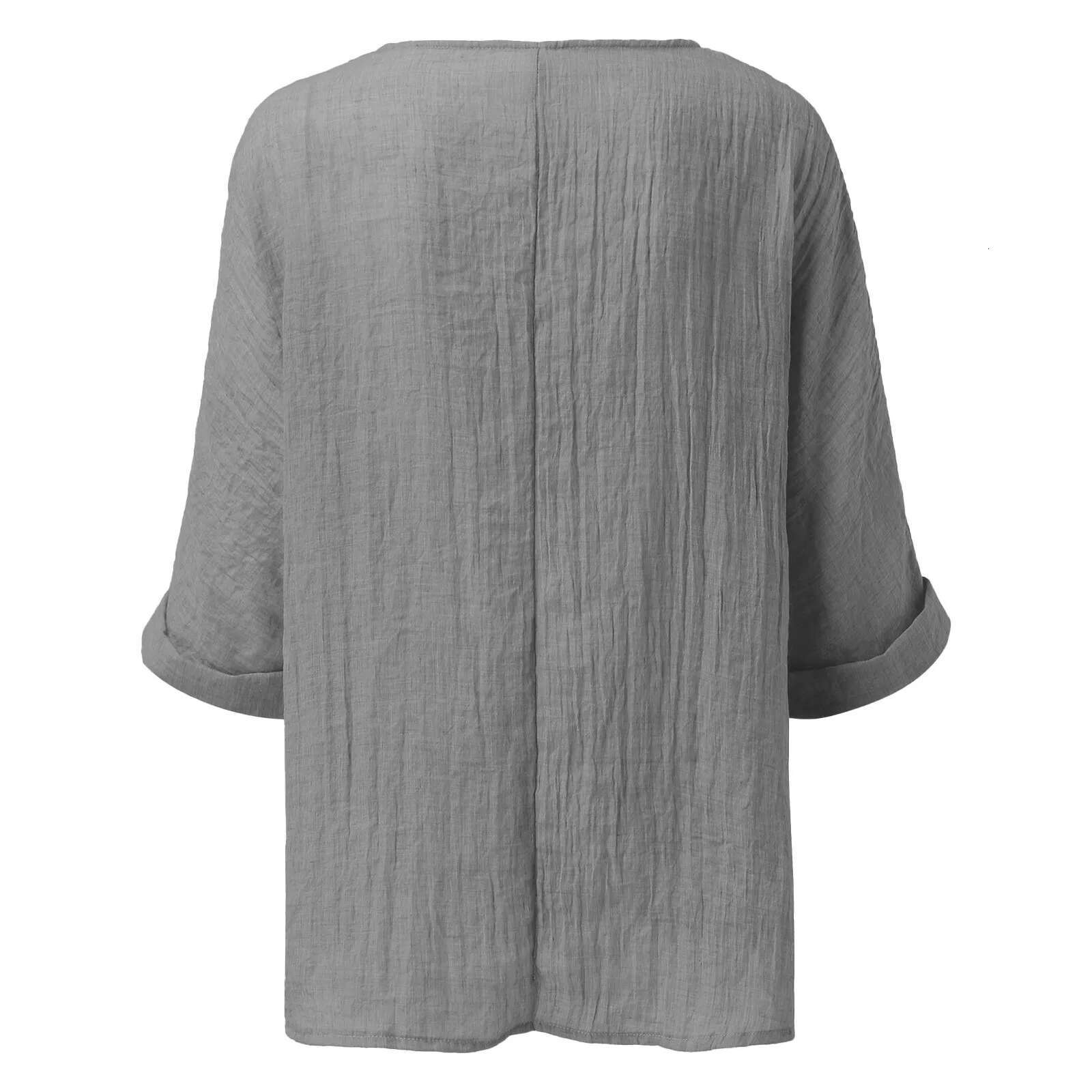 Dongdumaoyi Summer Cotton Linen Button Blouse Women Long Sleeve O Neck Solid Shirts Ladies Lady Elegant Vintage Casual Breathable Tops T Shirt