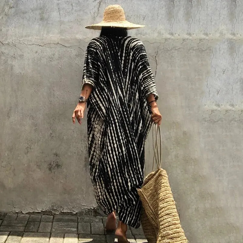 Womens beach cover Ups open front tie dye Maxi top kimono swimsuit belt 250409