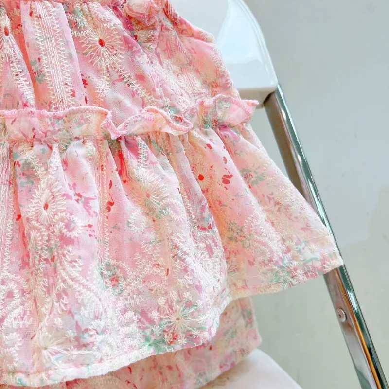 Summer Baby Girl 2PCS Clothing Set Sweet Lace Printed Sleeveless Shirt+Shorts Set Belle Girl Elastic Wiast Shorts Kid Girl Set S2548
