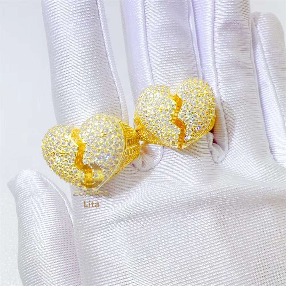 Fashion Style Best Price Iced Out Jewelry Broken Heart Gra Certificate Silver Moissanite Hip Hop Men Diamond Ring