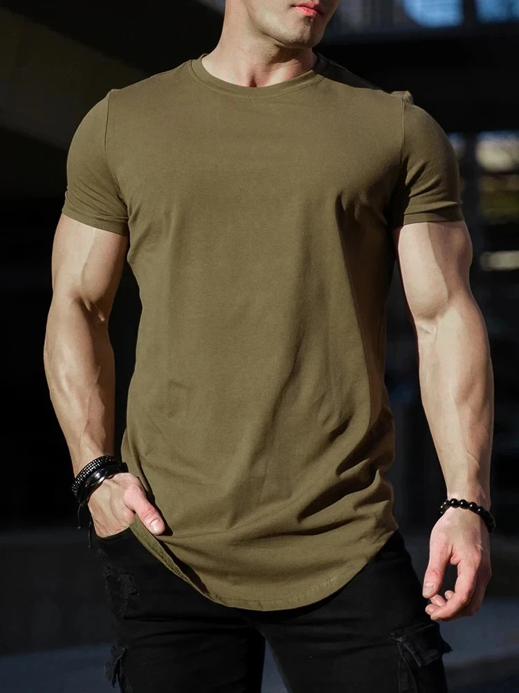 Muscle Fitness Tshirt Summer Mens Sports Training Short Sleeve High Quality Cotton Shirt Top 250409