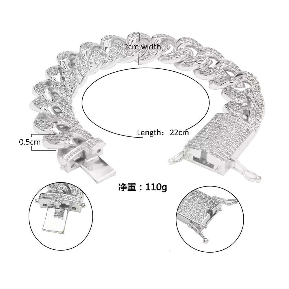 20mm Gold Plated Brass Iced Out AAA CZ Micro Pave Dia Cuban k Mens Jewelry Bracelets