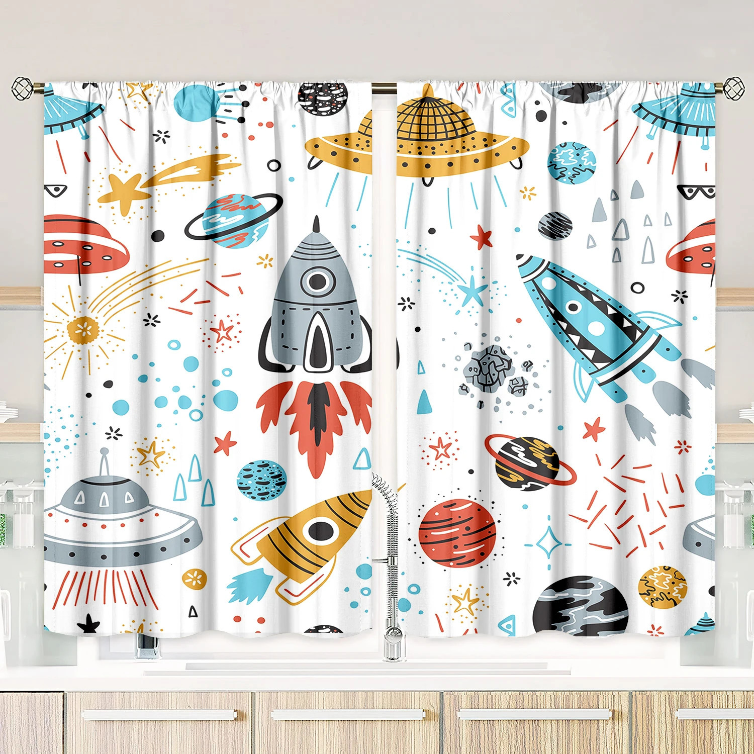 2 pieces of cartoon space rocket printed wallpaper made of polyester material suitable for bedrooms living rooms study rooms and anti privacy measures