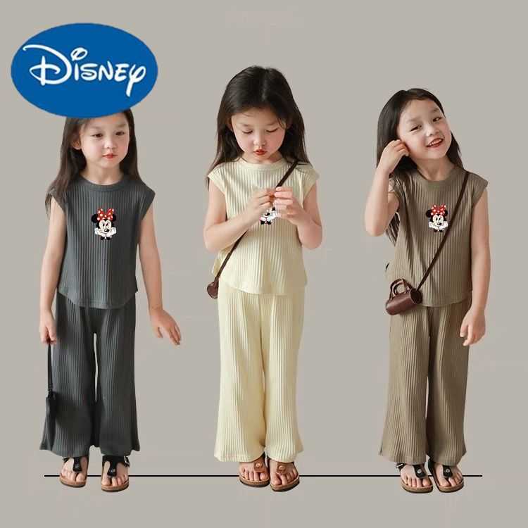Disney Summer new childrens set fashionable and stylish cute cartoon Mickey sleeveless vest wide leg pants two-piece set trendyXJ250409