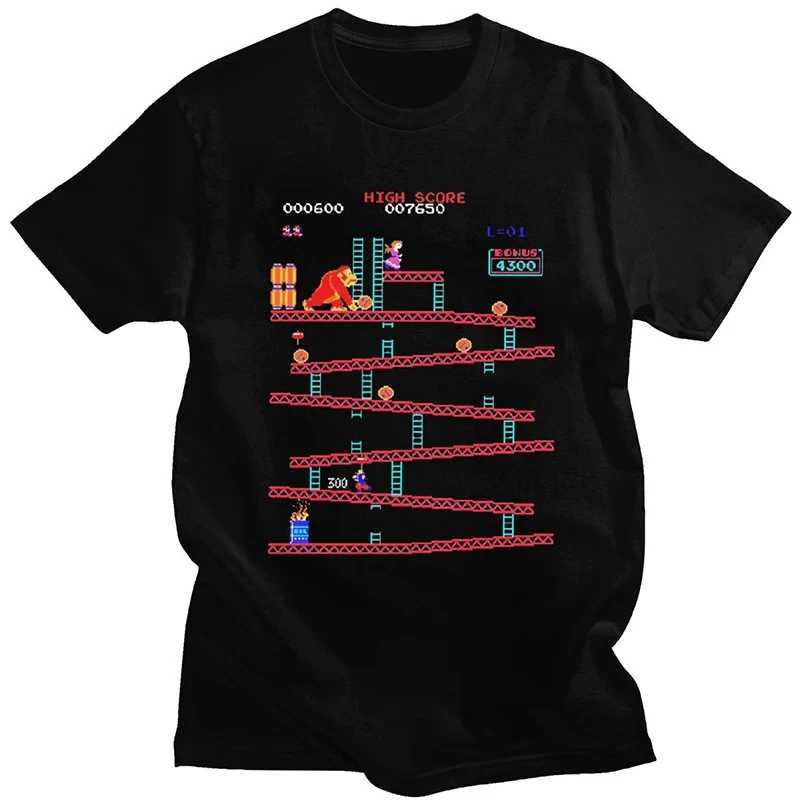 Interesting Donkey Kong T-shirt Mens Arcade Game Collage T-shirt Retro Cotton T-shirt Short Sleeve Retro T-shirtXJ250409