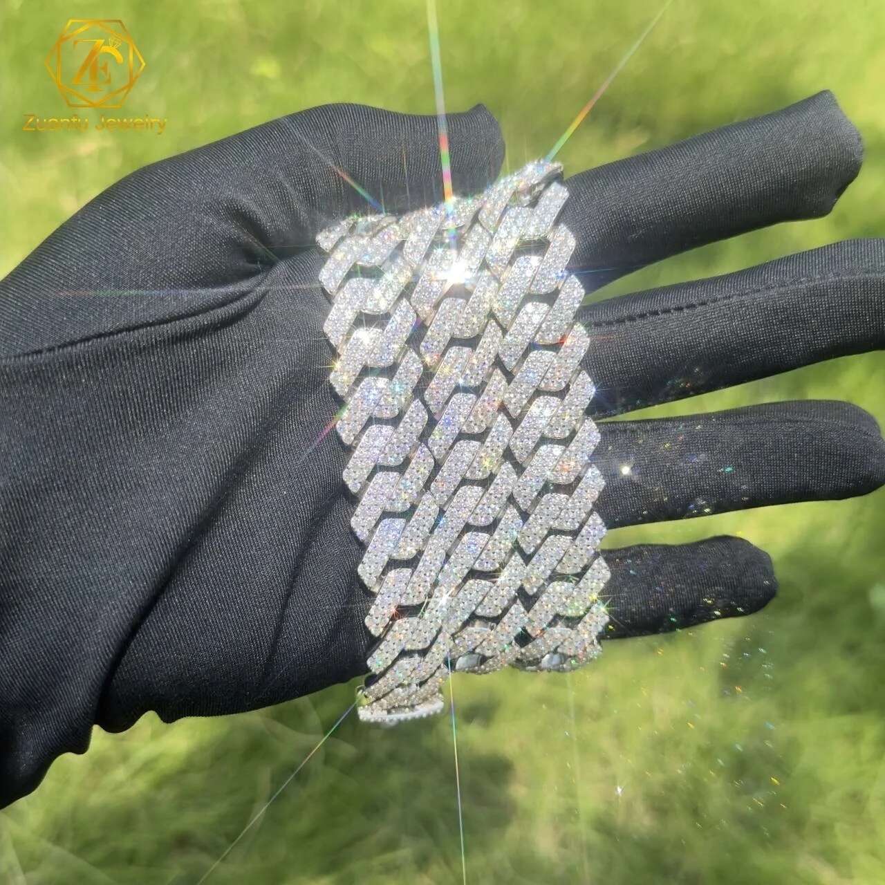 Pass Diamond Tester Gra Moissanite Diamond 6mm-20mm Wide 2rows 925 Solid Silver Cuban Link Chain for Rapper Hip Hop Necklace