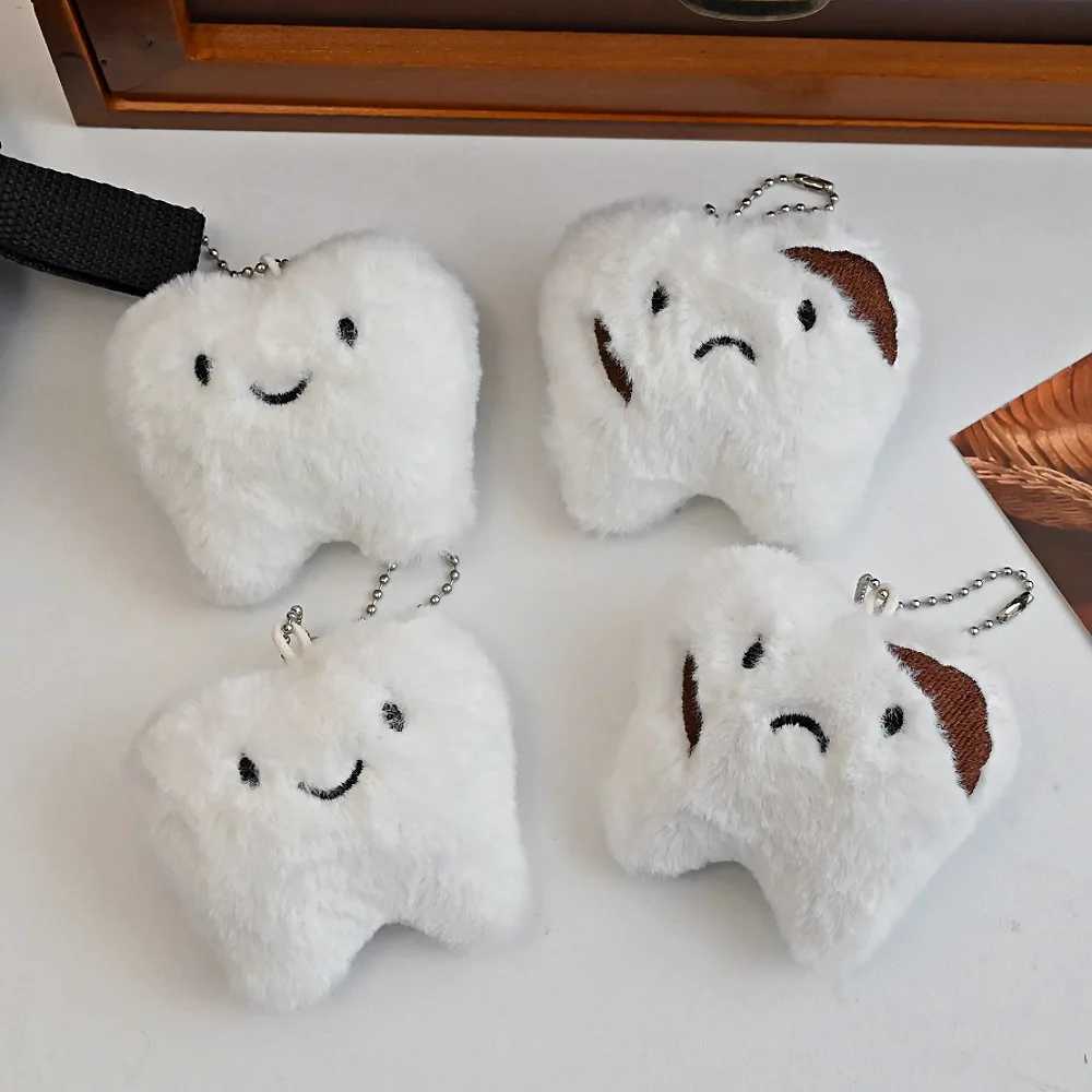 Cute teeth plush keychain cartoon smart teeth pendant soft filled keychain car keyring back bag decoration jewelry giftXJ250409